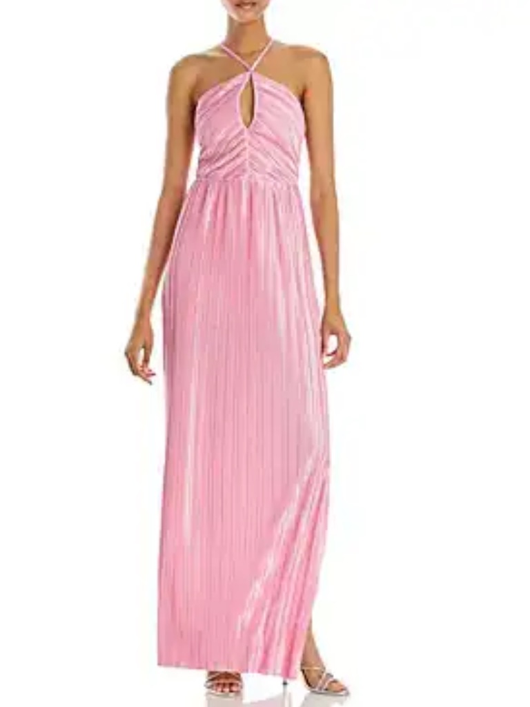 Amanda Uprichard Jelisa Pleated Maxi Dress Pink Low-Cut Sz Large